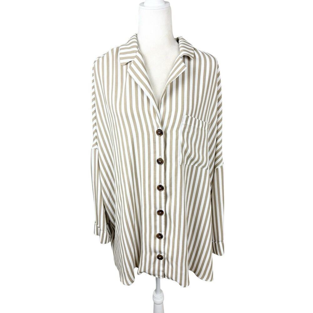 Show Me Your Mumu Tunic Womens Size Large Beige Loralie Button Down Striped New‎ - Picture 3 of 13